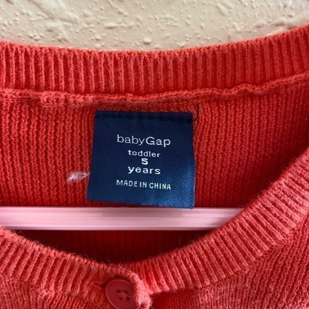 Gap‎ Girl's Coral Long Sleeve Crew Neck Cotton Button Up Cardigan Sweater Size 5